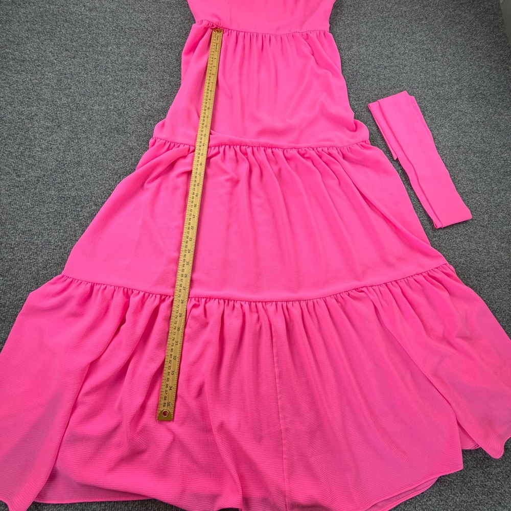 Lilly Pulitzer Pink Tiered Maxi Dress Sleeveless V-Neck 6 Cocktail Wedding Party - Picture 4 of 13